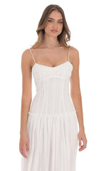 Embroidered Striped Maxi Dress in White