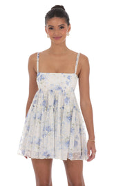 Floral Babydoll Dress in White